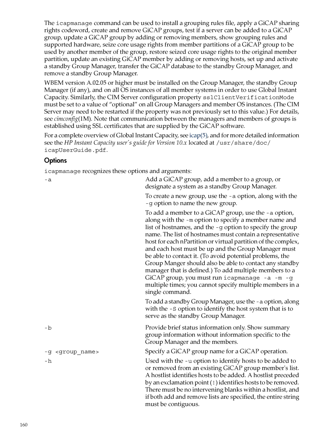 HP Instant Capacity (iCAP) manual Options 