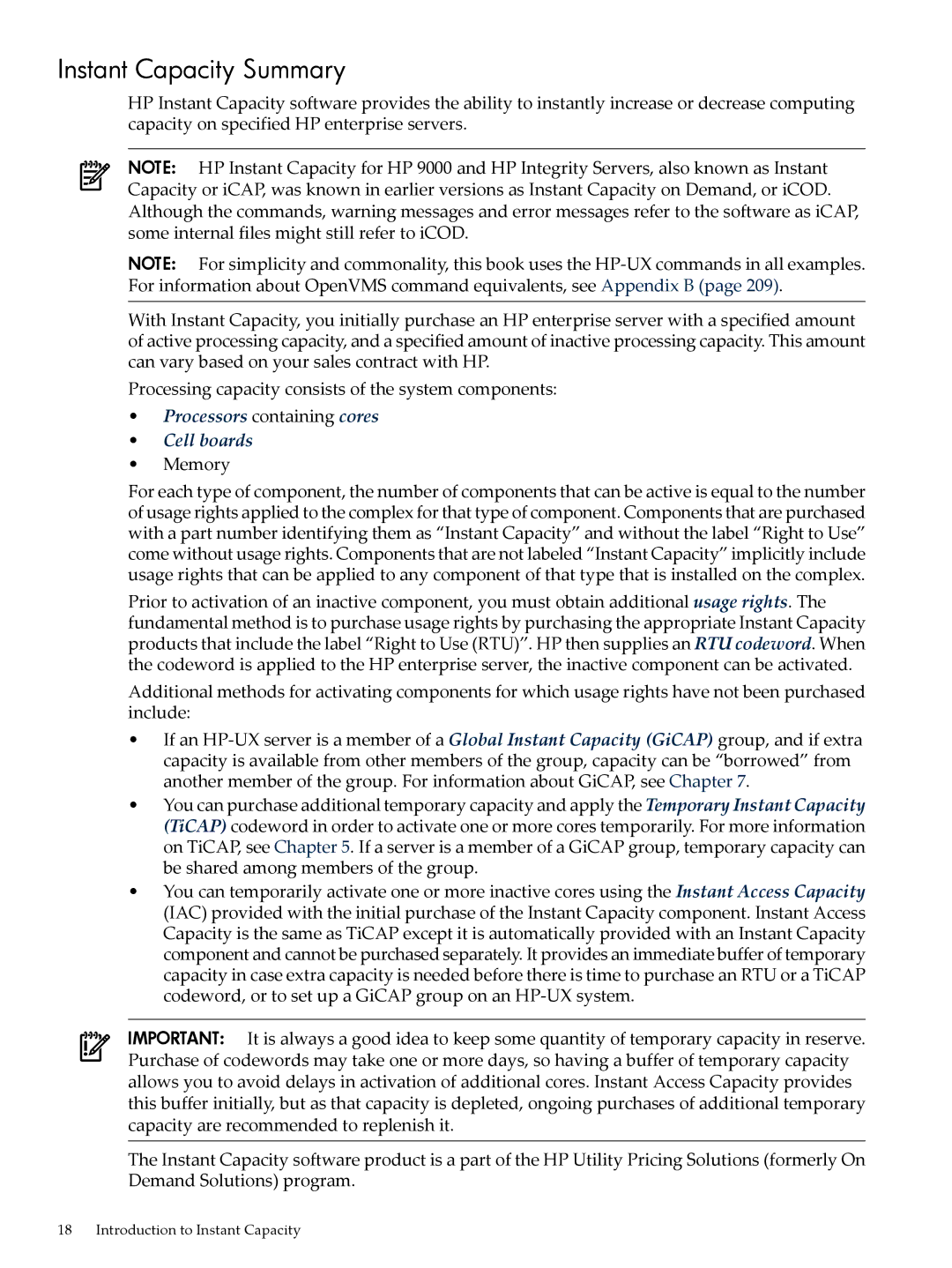 HP Instant Capacity (iCAP) manual Instant Capacity Summary, Memory 