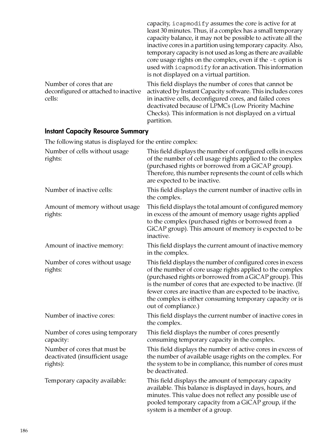 HP Instant Capacity (iCAP) manual Instant Capacity Resource Summary, Complex 