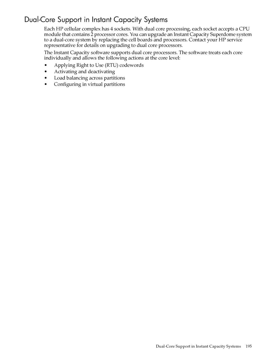 HP Instant Capacity (iCAP) manual Dual-Core Support in Instant Capacity Systems 