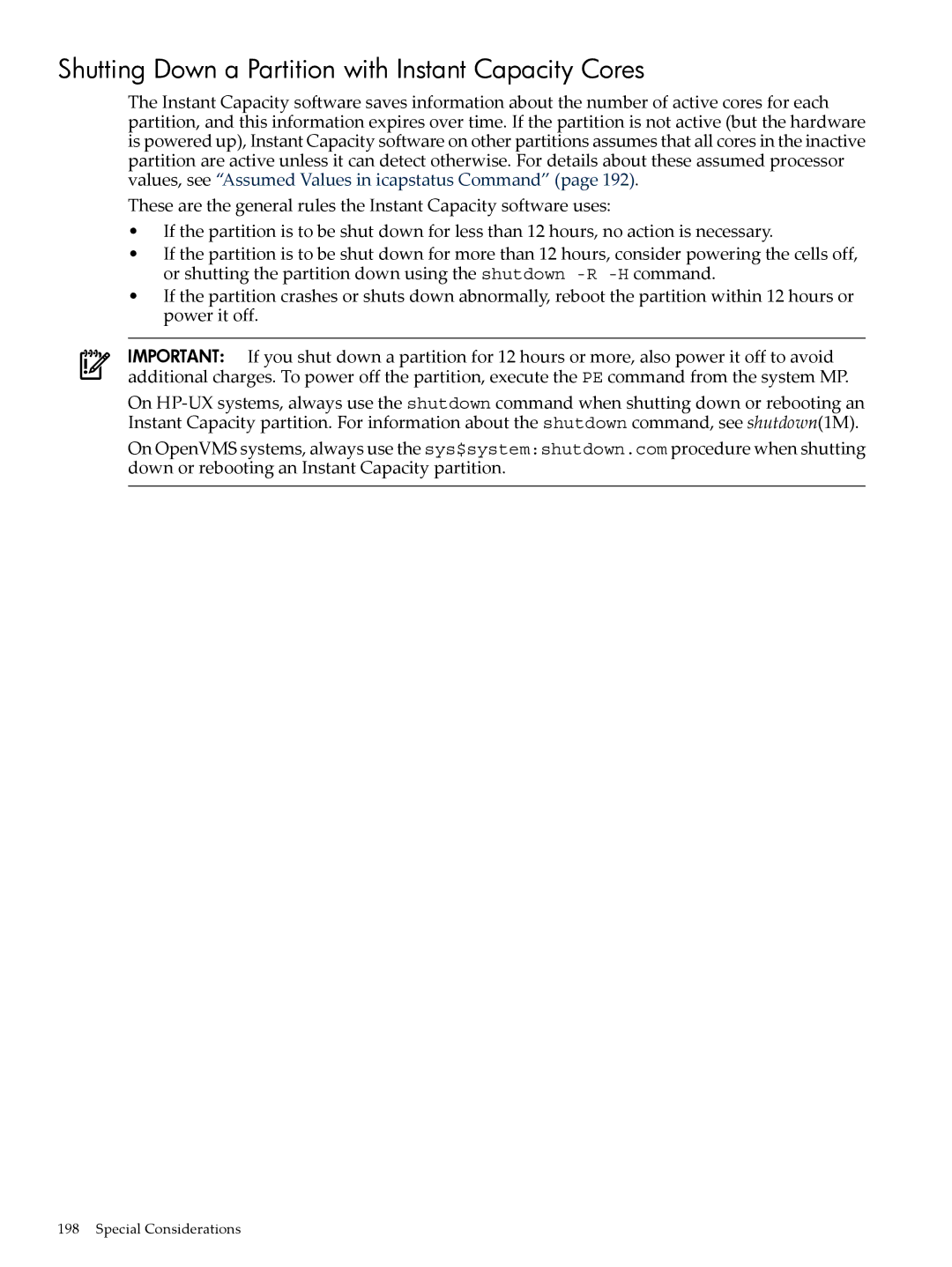 HP Instant Capacity (iCAP) manual Shutting Down a Partition with Instant Capacity Cores 