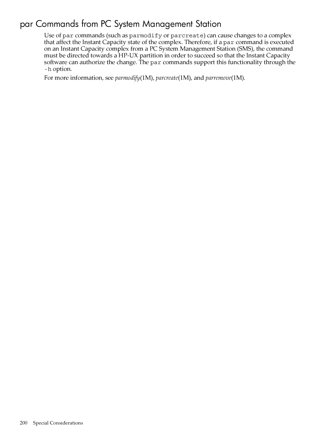 HP Instant Capacity (iCAP) manual Par Commands from PC System Management Station 