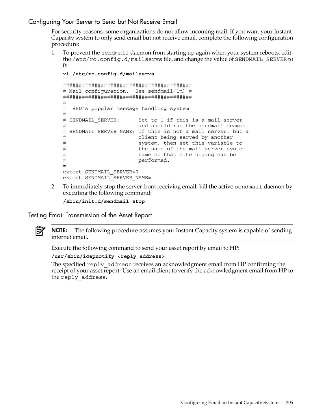 HP Instant Capacity (iCAP) manual Configuring Your Server to Send but Not Receive Email 