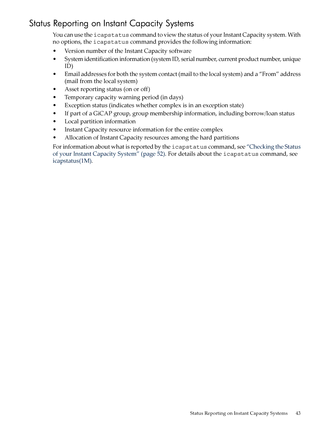 HP Instant Capacity (iCAP) manual Status Reporting on Instant Capacity Systems 