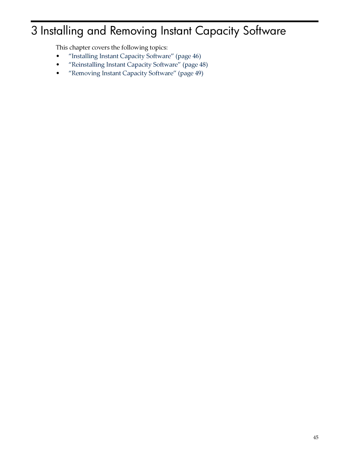 HP Instant Capacity (iCAP) Installing and Removing Instant Capacity Software, This chapter covers the following topics 