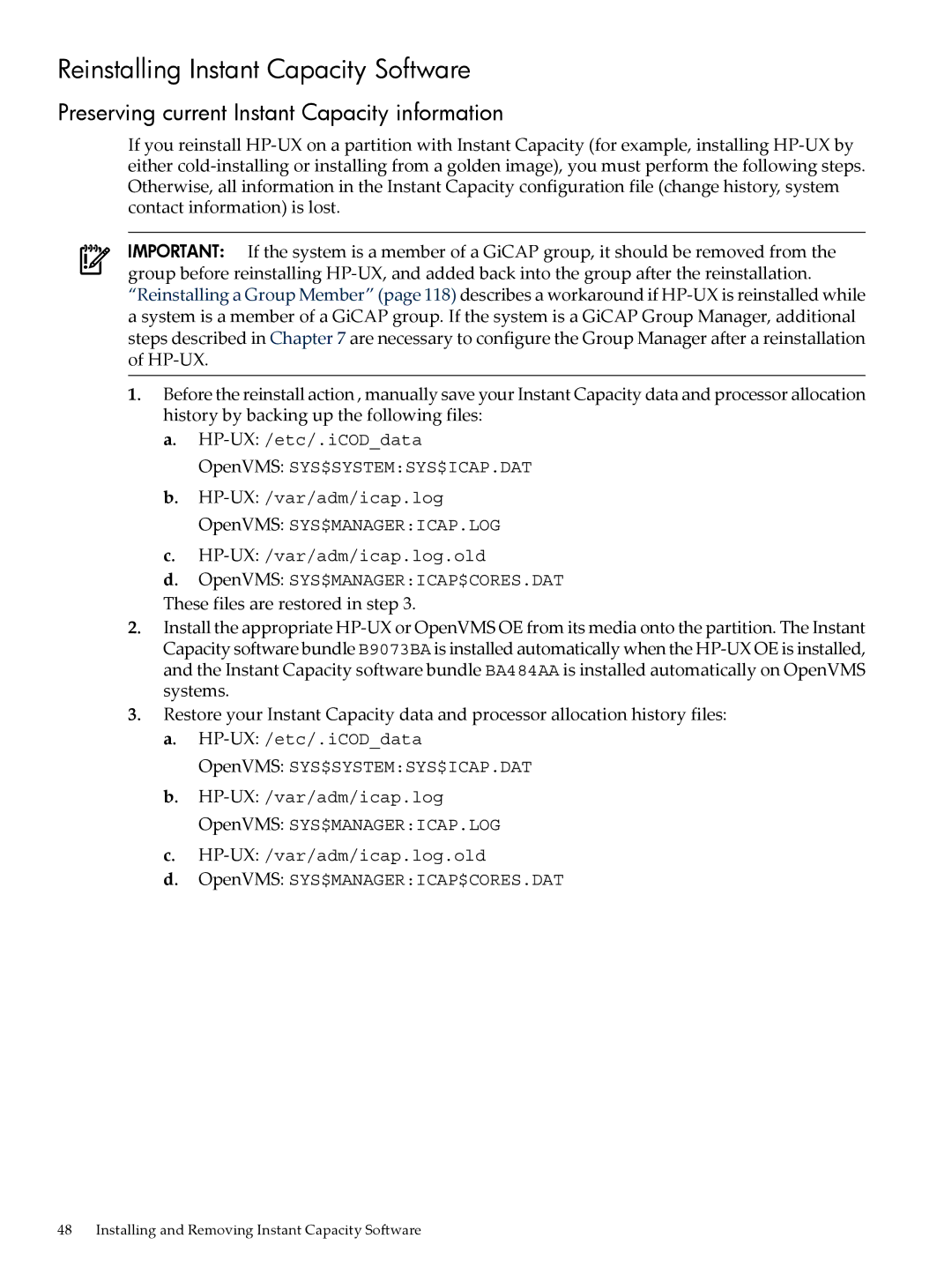 HP Instant Capacity (iCAP) manual Reinstalling Instant Capacity Software, Preserving current Instant Capacity information 