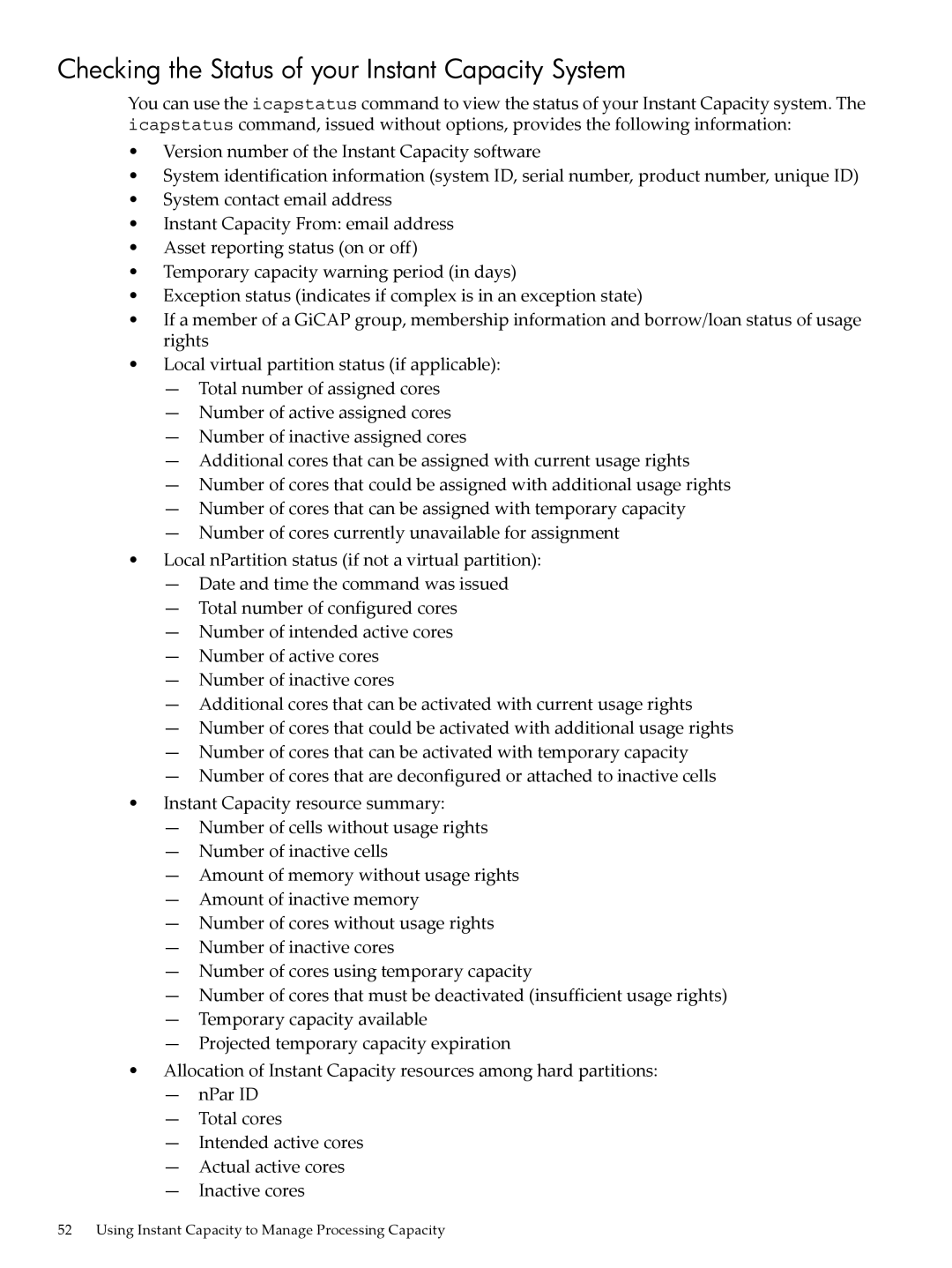 HP Instant Capacity (iCAP) manual Checking the Status of your Instant Capacity System 