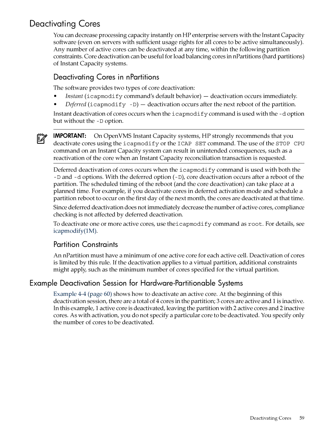 HP Instant Capacity (iCAP) manual Deactivating Cores in nPartitions, Partition Constraints 