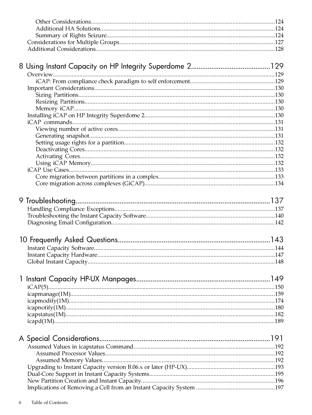 HP Instant Capacity (iCAP) manual 129, 137, 143, 149, 191 