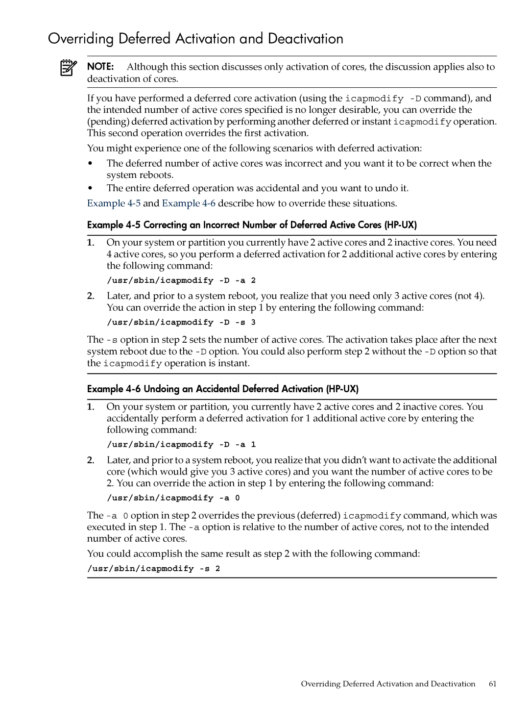 HP Instant Capacity (iCAP) manual Overriding Deferred Activation and Deactivation 