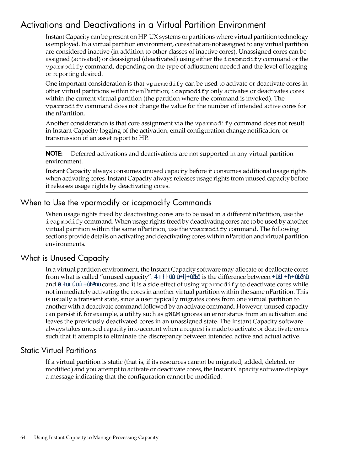 HP Instant Capacity (iCAP) manual When to Use the vparmodify or icapmodify Commands, What is Unused Capacity 