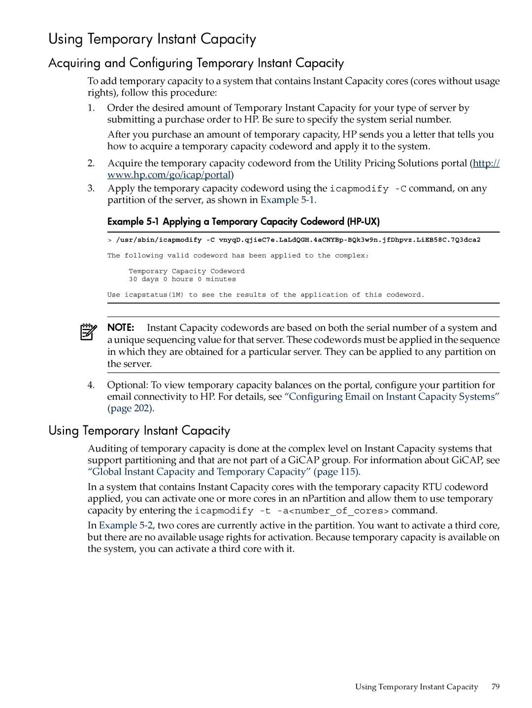 HP Instant Capacity (iCAP) manual Using Temporary Instant Capacity, Acquiring and Configuring Temporary Instant Capacity 