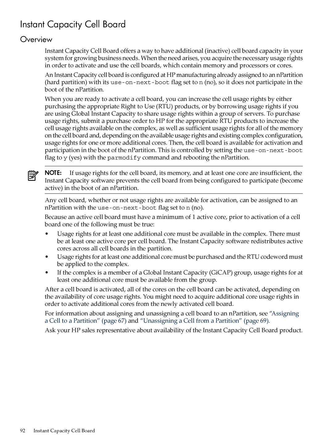 HP Instant Capacity (iCAP) manual Instant Capacity Cell Board 