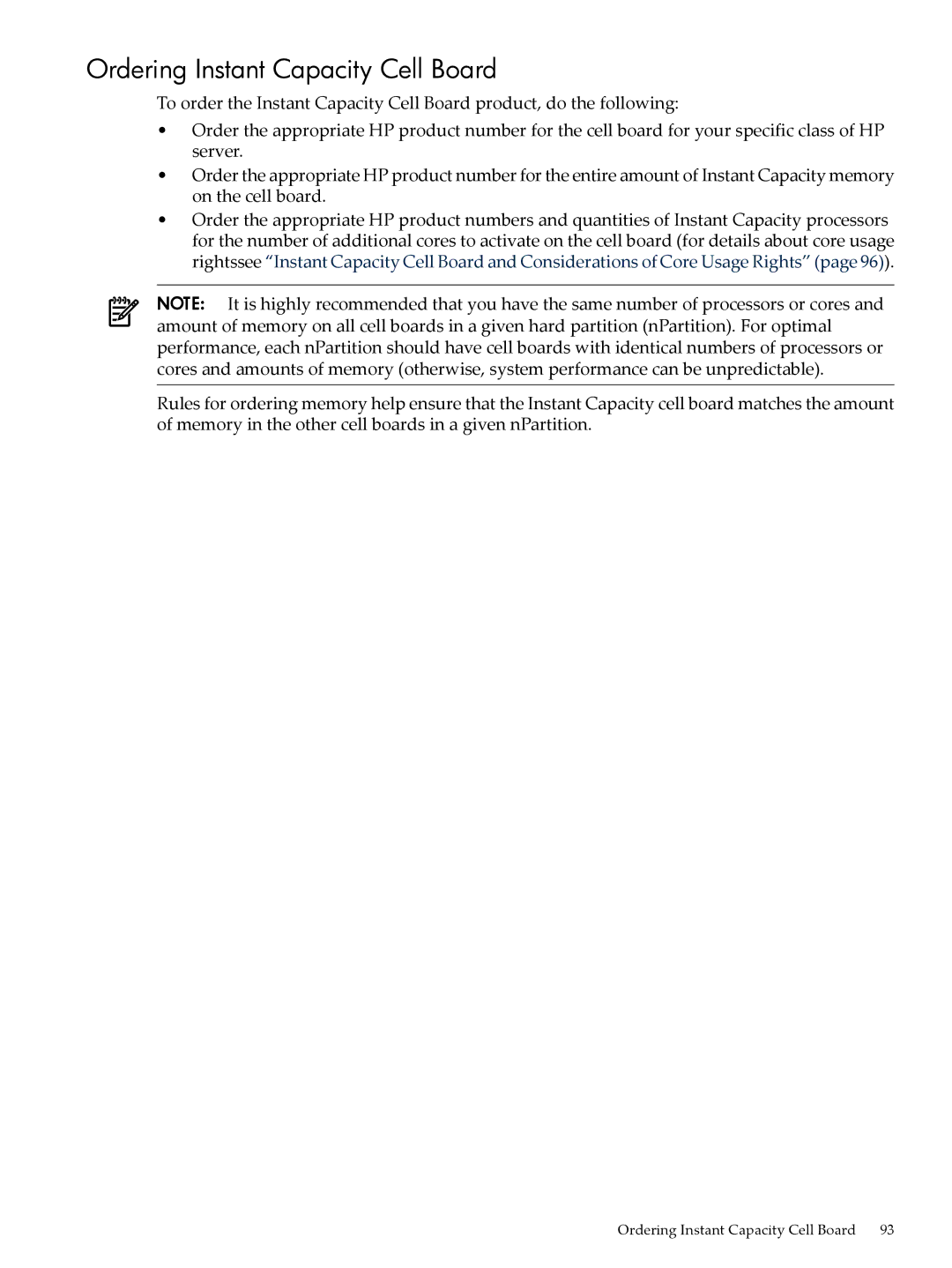 HP Instant Capacity (iCAP) manual Ordering Instant Capacity Cell Board 