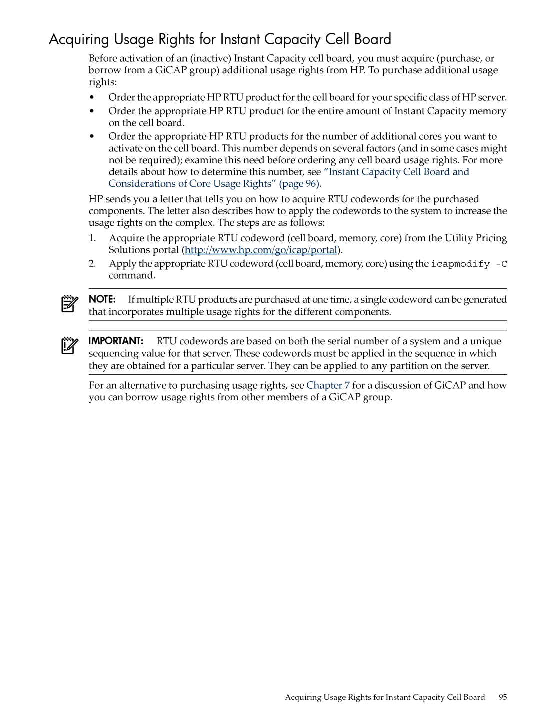 HP Instant Capacity (iCAP) manual Acquiring Usage Rights for Instant Capacity Cell Board 