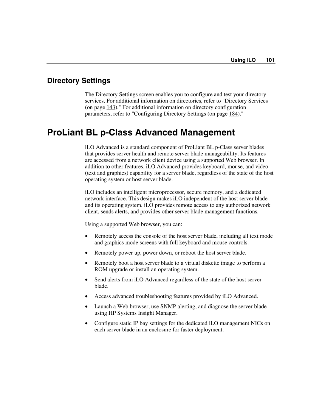 HP Integrated Lights-Out manual ProLiant BL p-Class Advanced Management, Directory Settings 