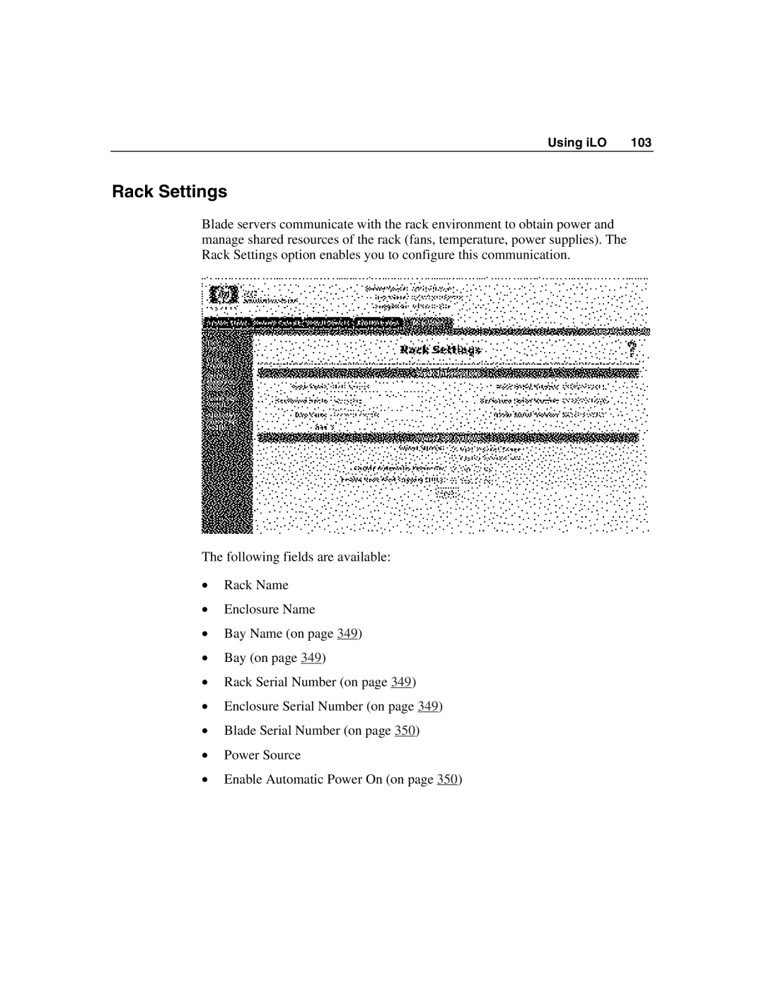 HP Integrated Lights-Out manual Rack Settings 