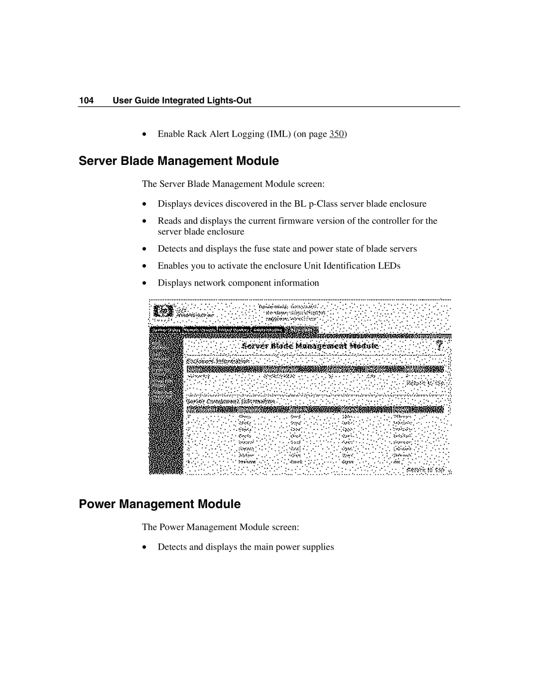 HP Integrated Lights-Out manual Server Blade Management Module, Power Management Module 