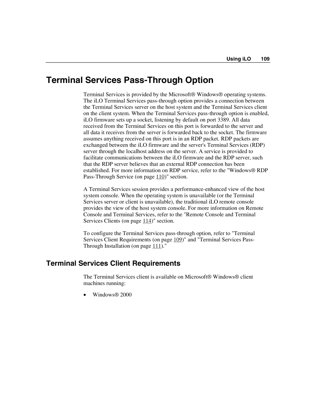 HP Integrated Lights-Out manual Terminal Services Pass-Through Option, Terminal Services Client Requirements 