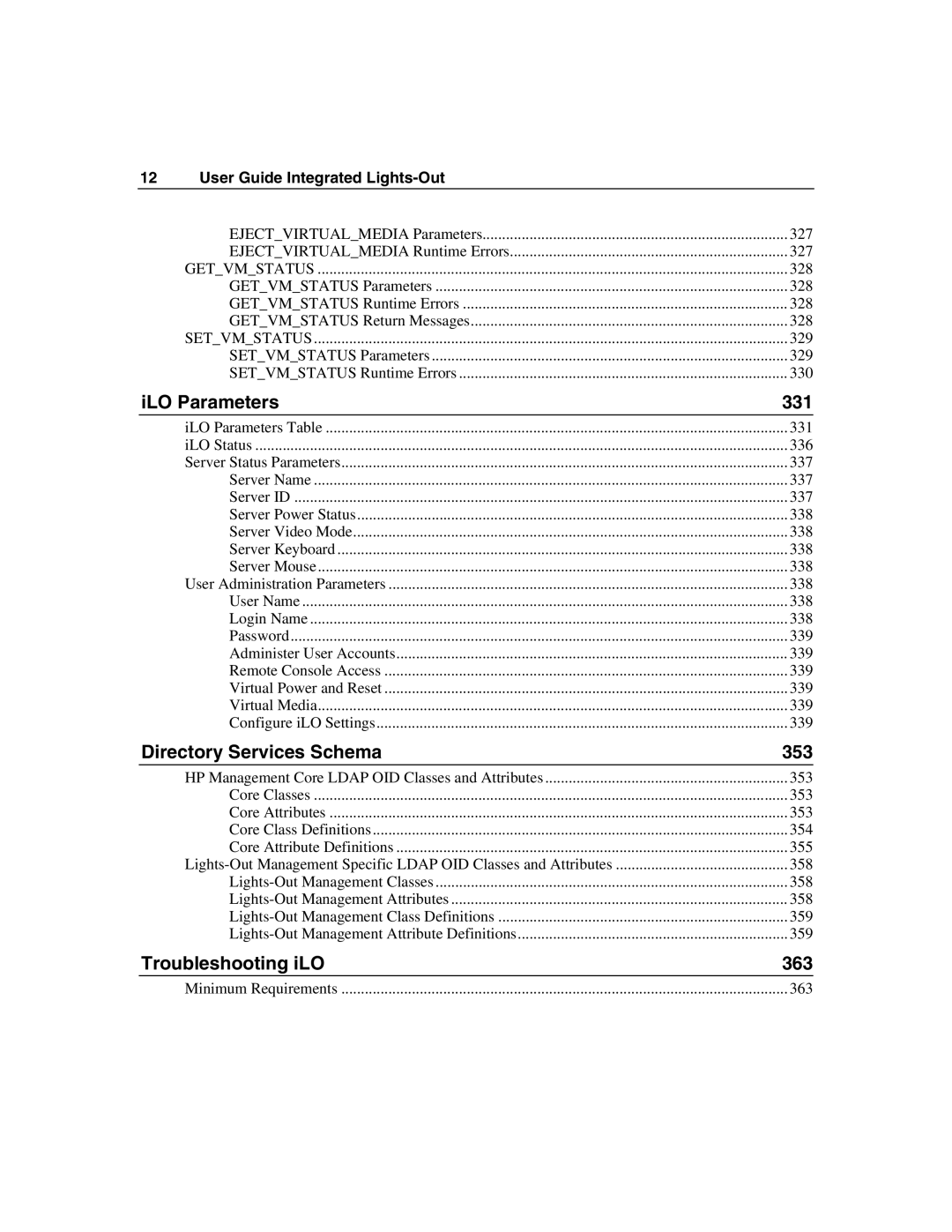 HP Integrated Lights-Out manual ILO Parameters 331 