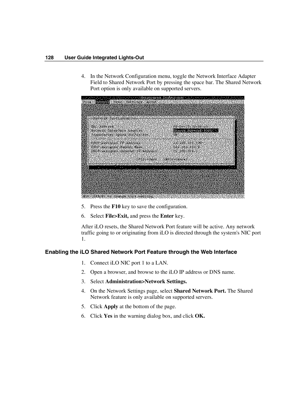 HP Integrated Lights-Out manual Select AdministrationNetwork Settings 