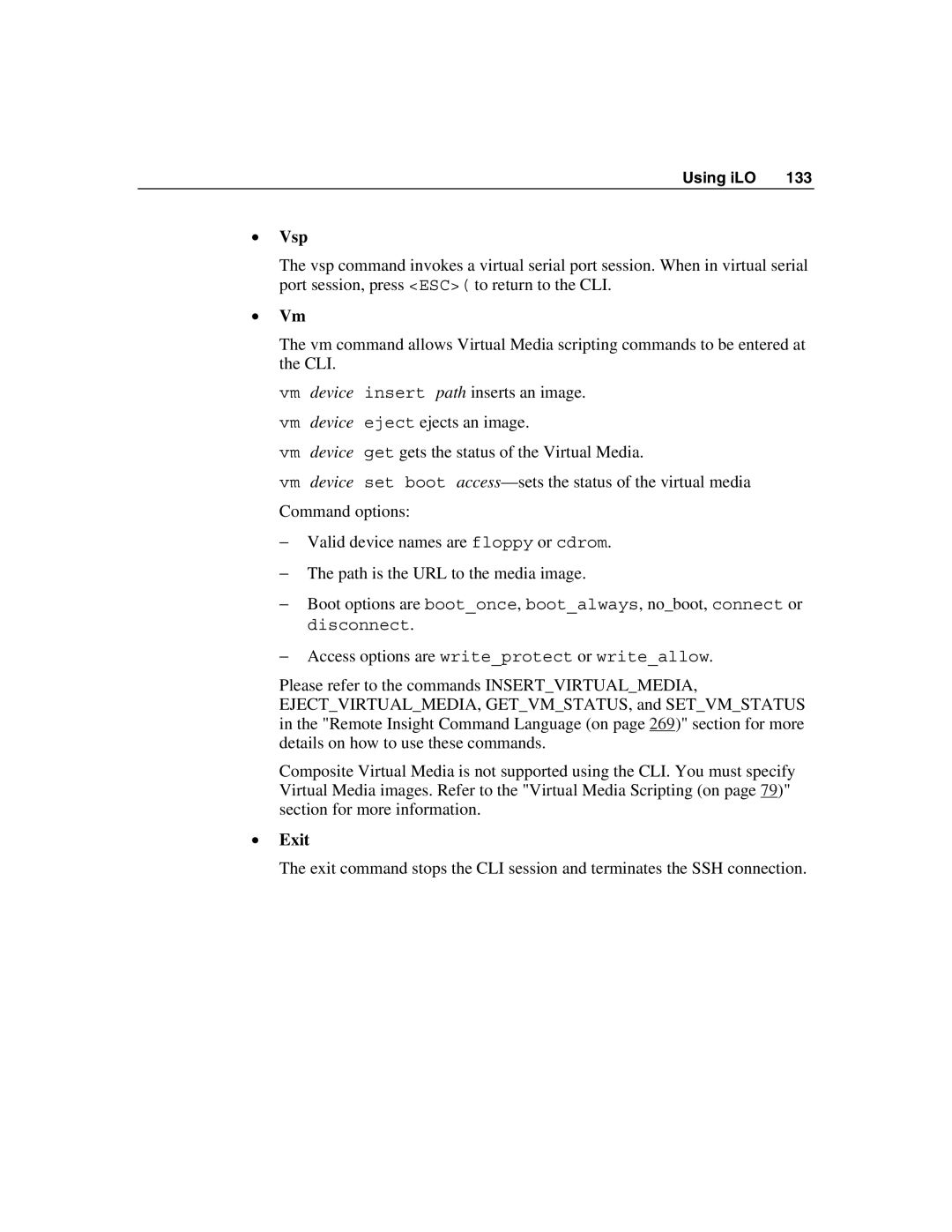 HP Integrated Lights-Out manual Vsp, Exit 