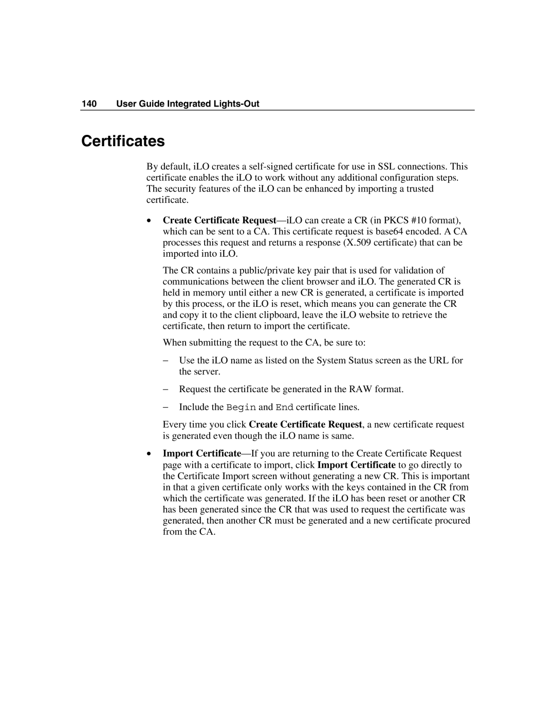 HP Integrated Lights-Out manual Certificates 