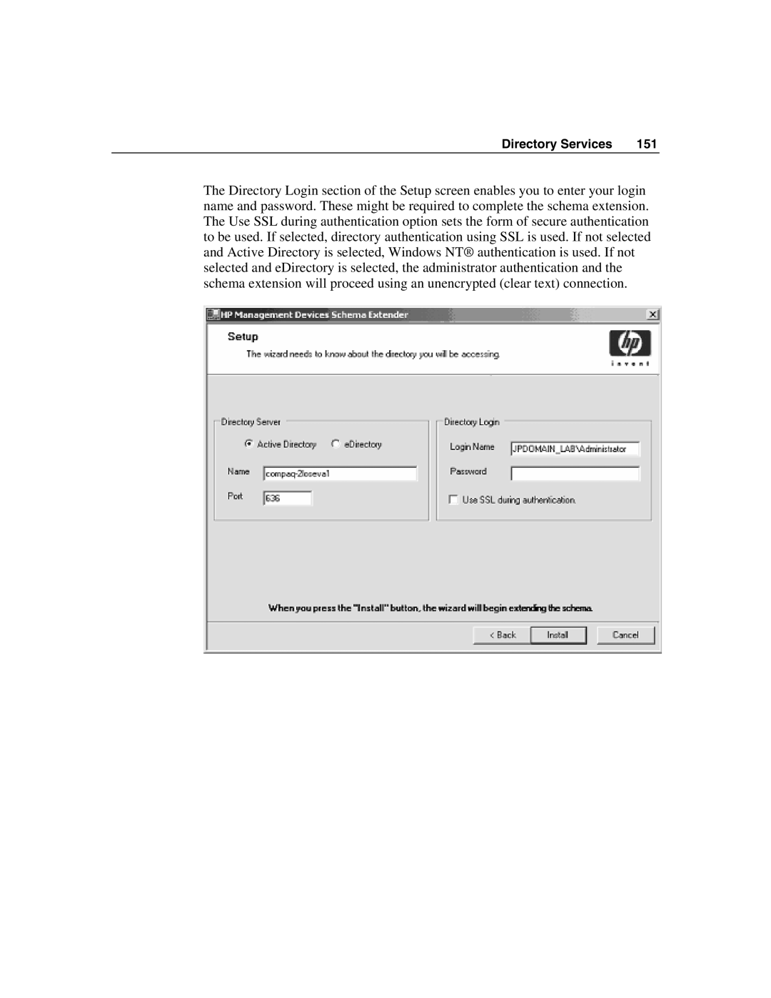 HP Integrated Lights-Out manual Directory Services 151 