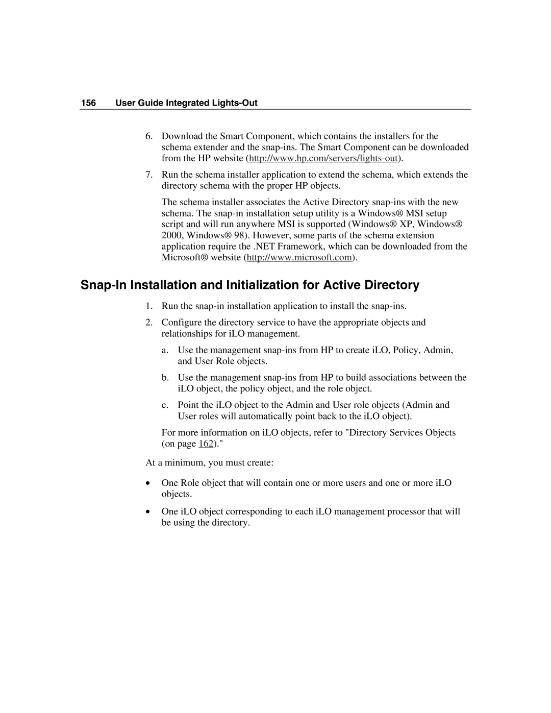 HP Integrated Lights-Out manual Snap-In Installation and Initialization for Active Directory 