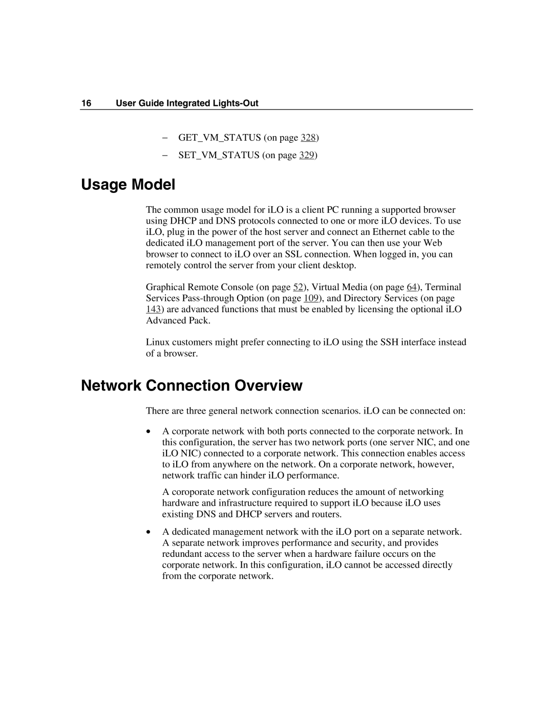 HP Integrated Lights-Out manual Usage Model, Network Connection Overview 