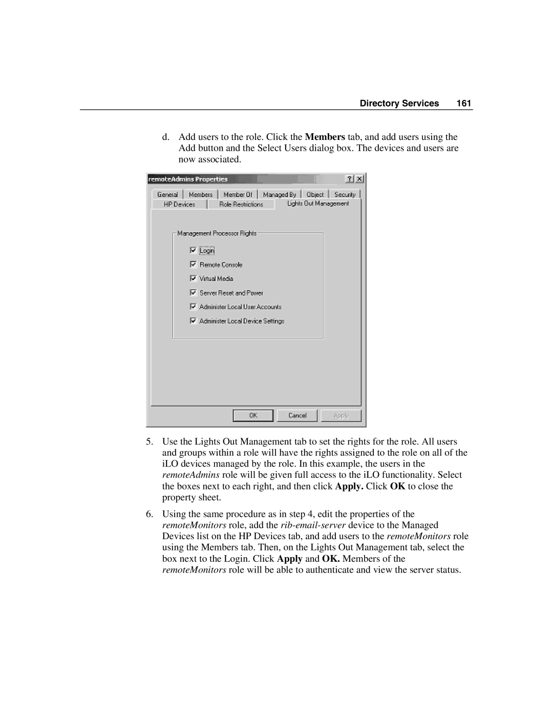 HP Integrated Lights-Out manual Directory Services 161 