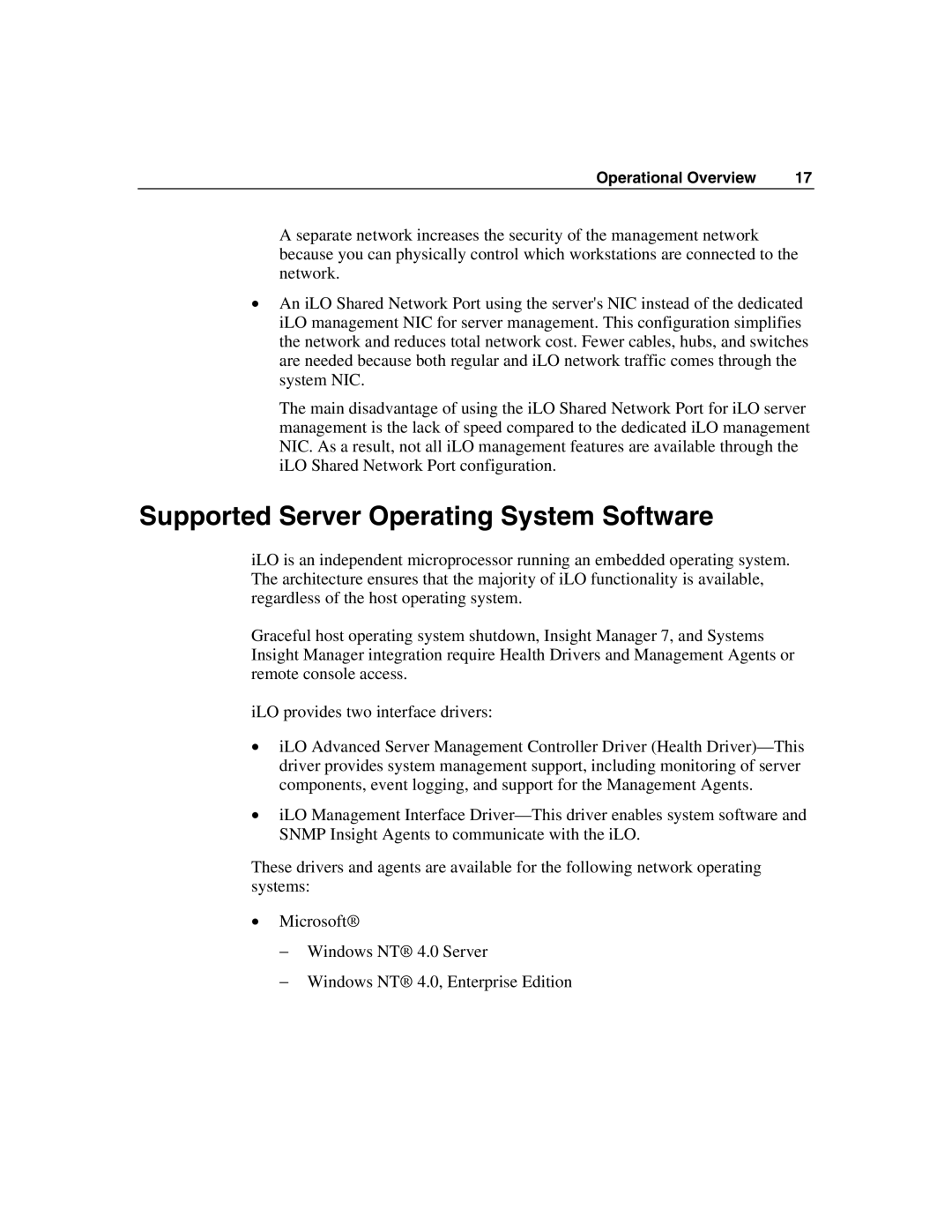 HP Integrated Lights-Out manual Supported Server Operating System Software 