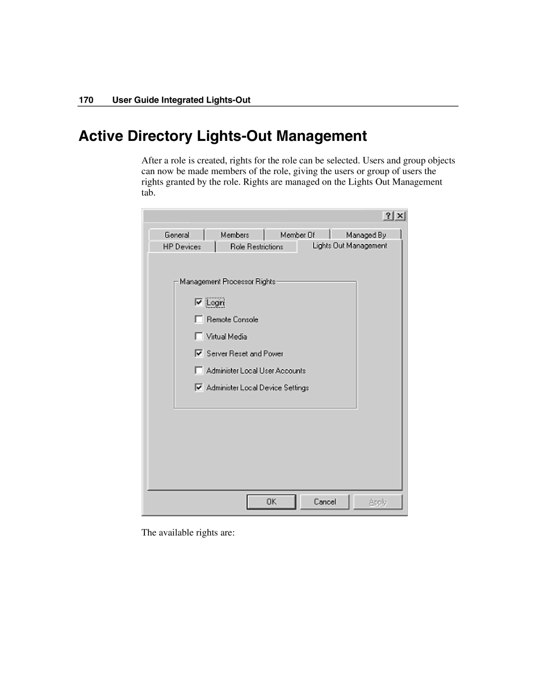 HP Integrated Lights-Out manual Active Directory Lights-Out Management 