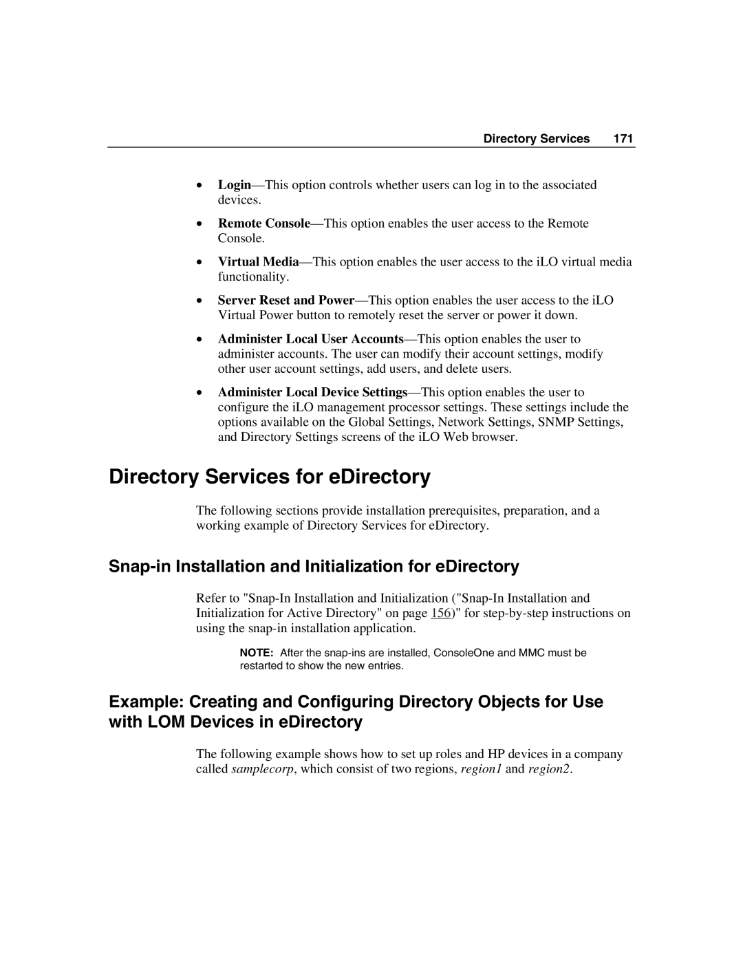 HP Integrated Lights-Out manual Directory Services for eDirectory, Snap-in Installation and Initialization for eDirectory 