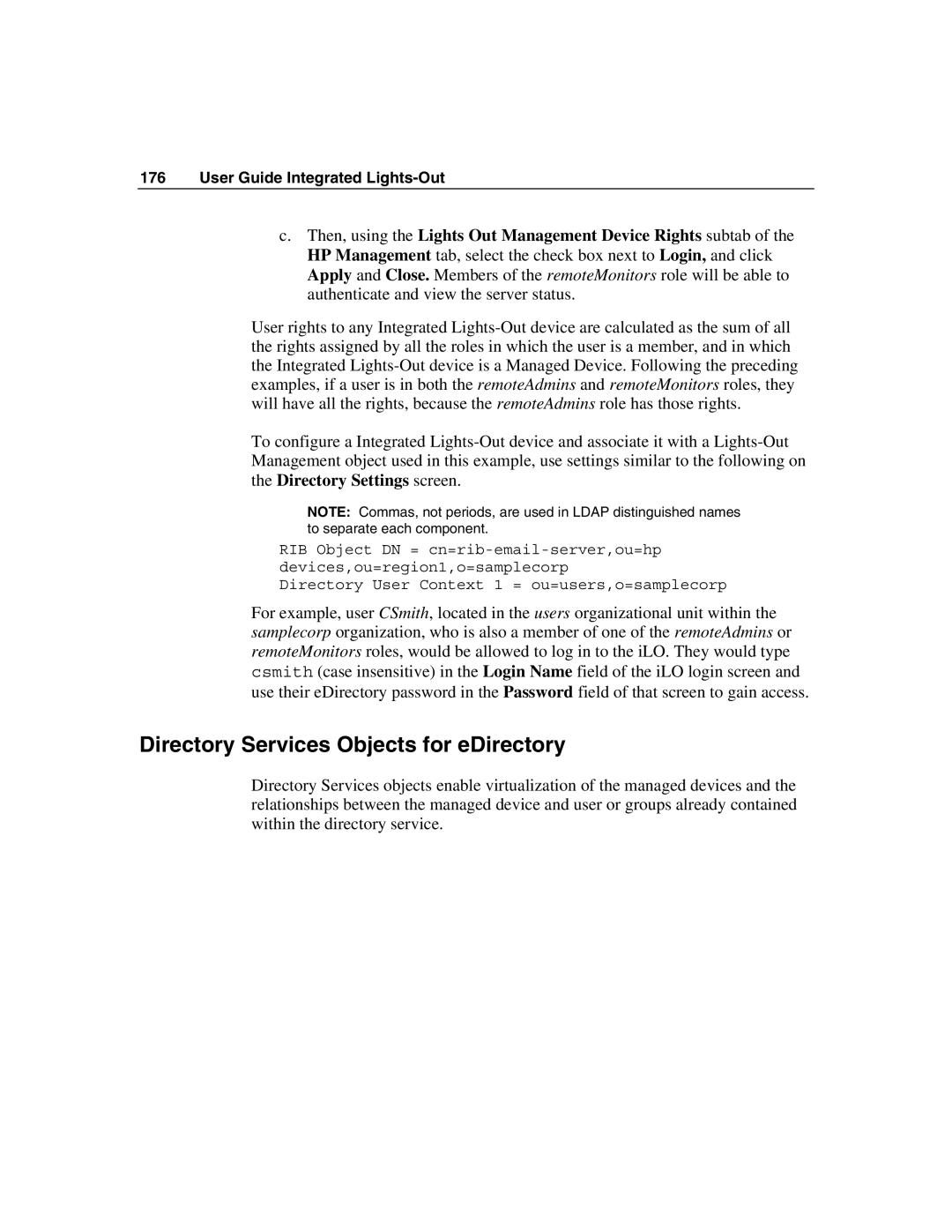 HP Integrated Lights-Out manual Directory Services Objects for eDirectory 