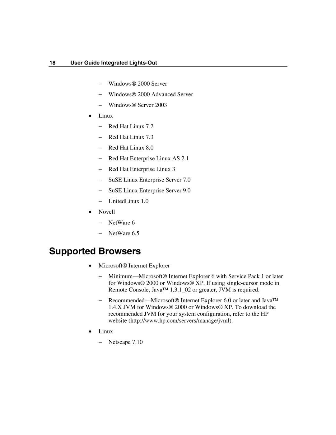 HP Integrated Lights-Out manual Supported Browsers 