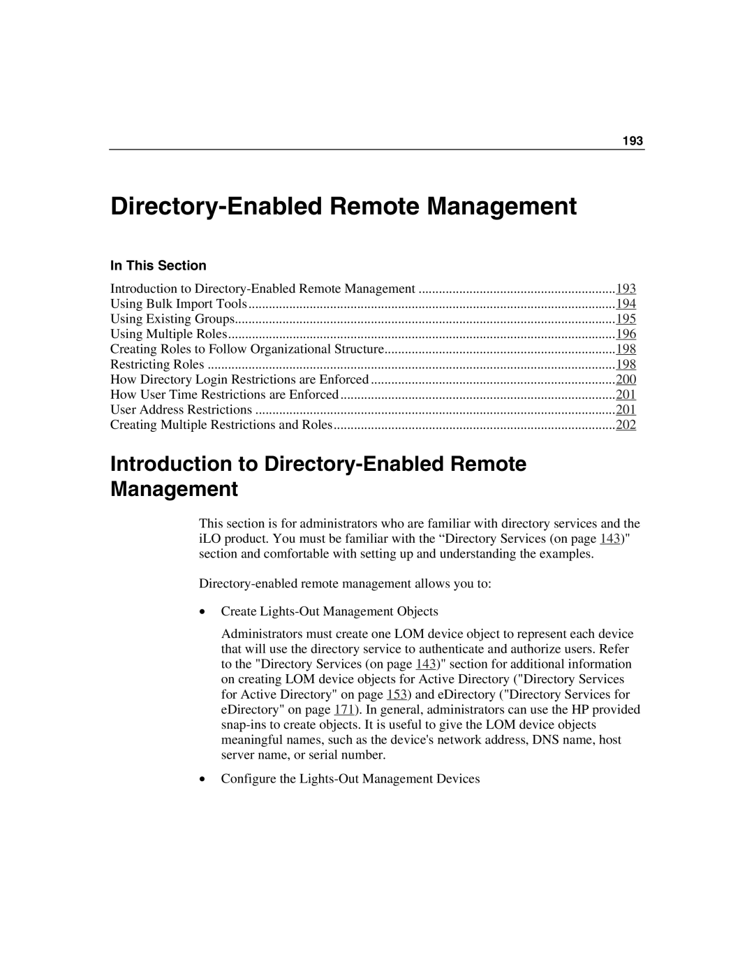 HP Integrated Lights-Out manual Introduction to Directory-Enabled Remote Management 