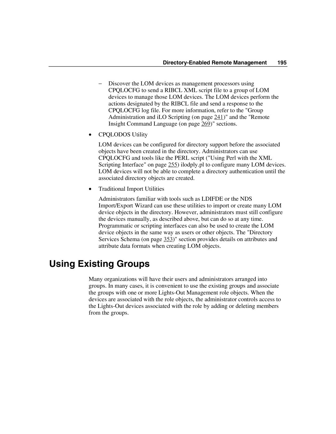 HP Integrated Lights-Out manual Using Existing Groups 