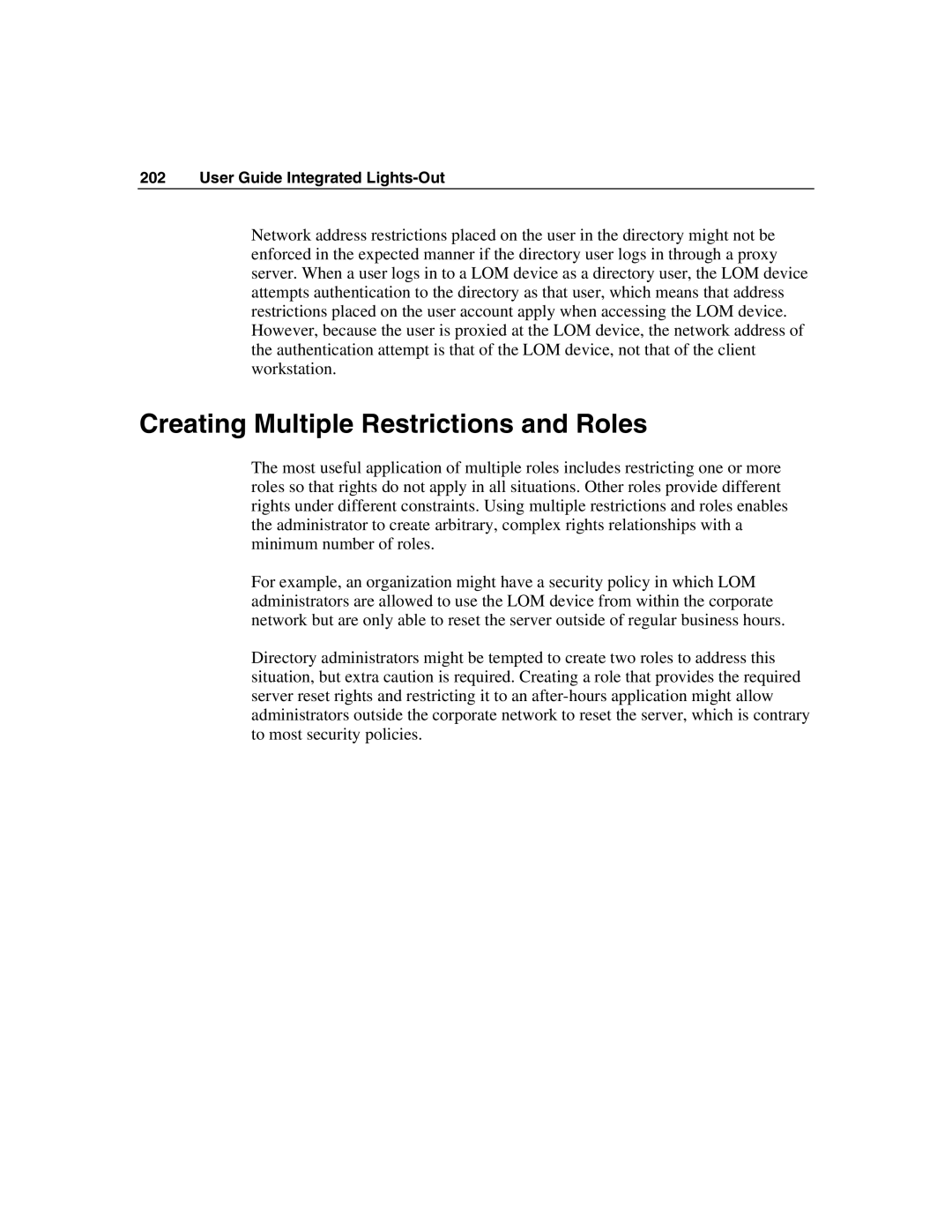 HP Integrated Lights-Out manual Creating Multiple Restrictions and Roles 