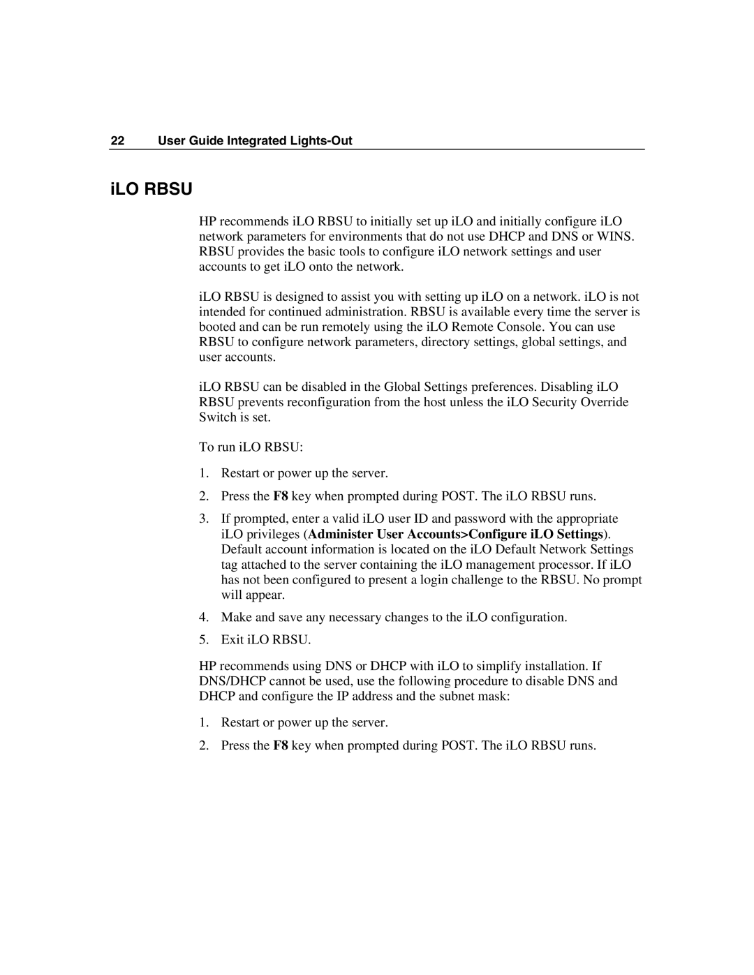 HP Integrated Lights-Out manual ILO Rbsu 