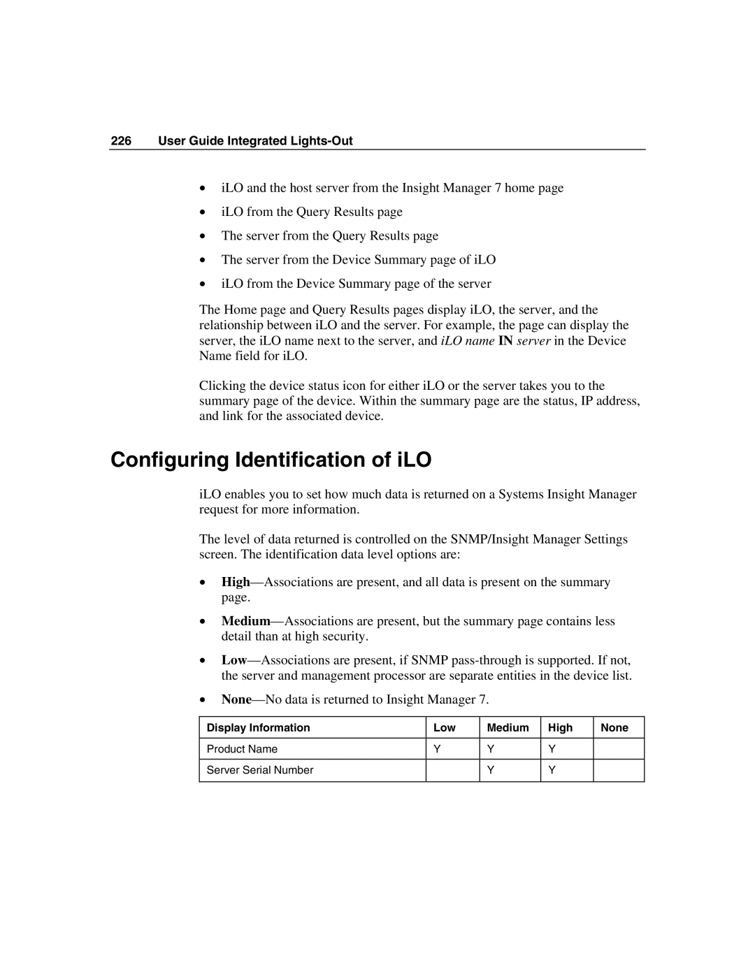 HP Integrated Lights-Out manual Configuring Identification of iLO 