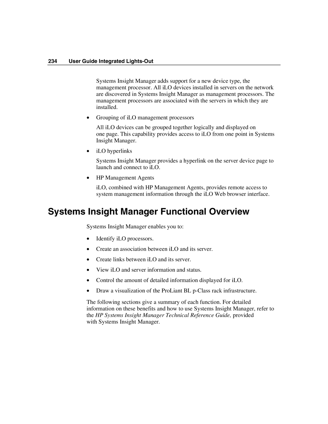 HP Integrated Lights-Out manual Systems Insight Manager Functional Overview 