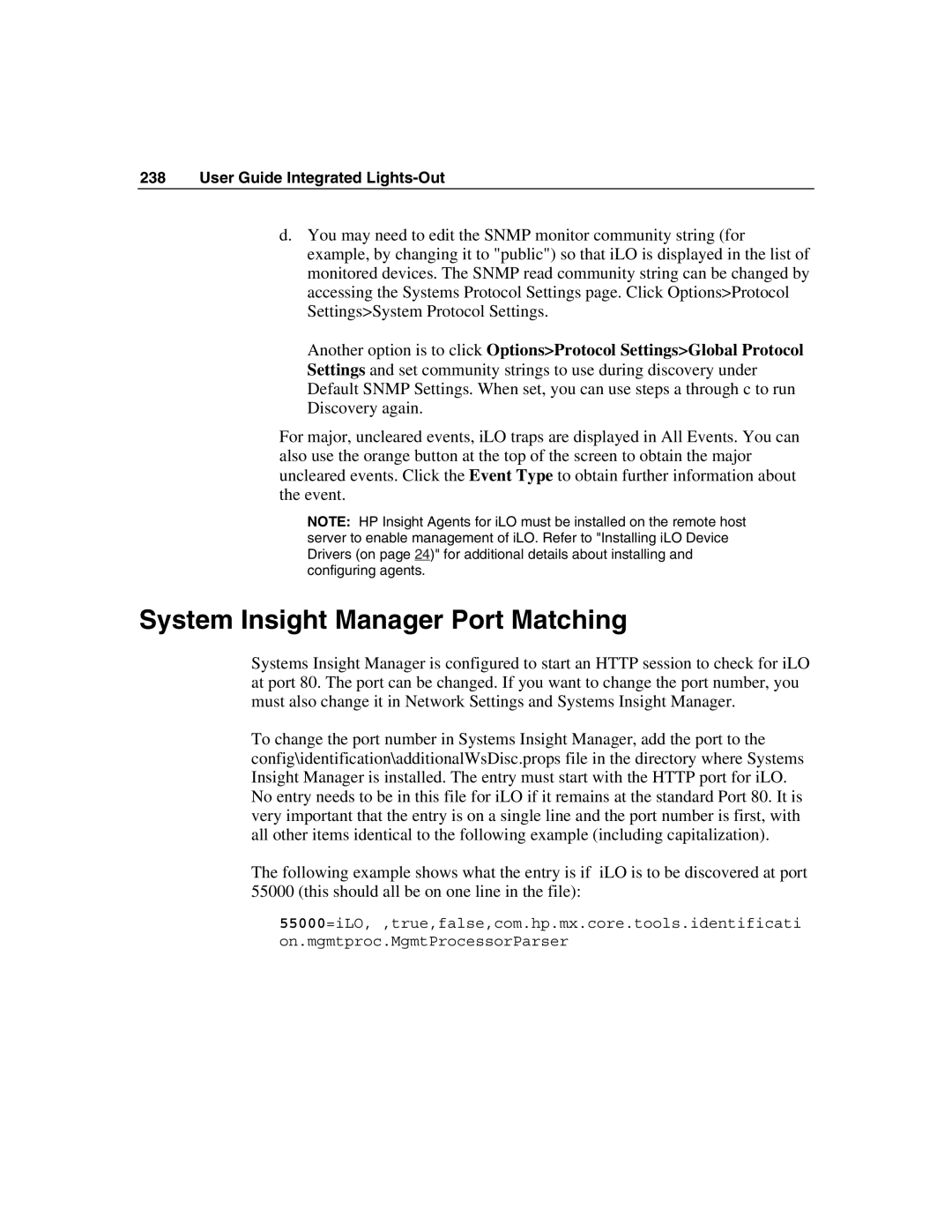 HP Integrated Lights-Out manual System Insight Manager Port Matching 