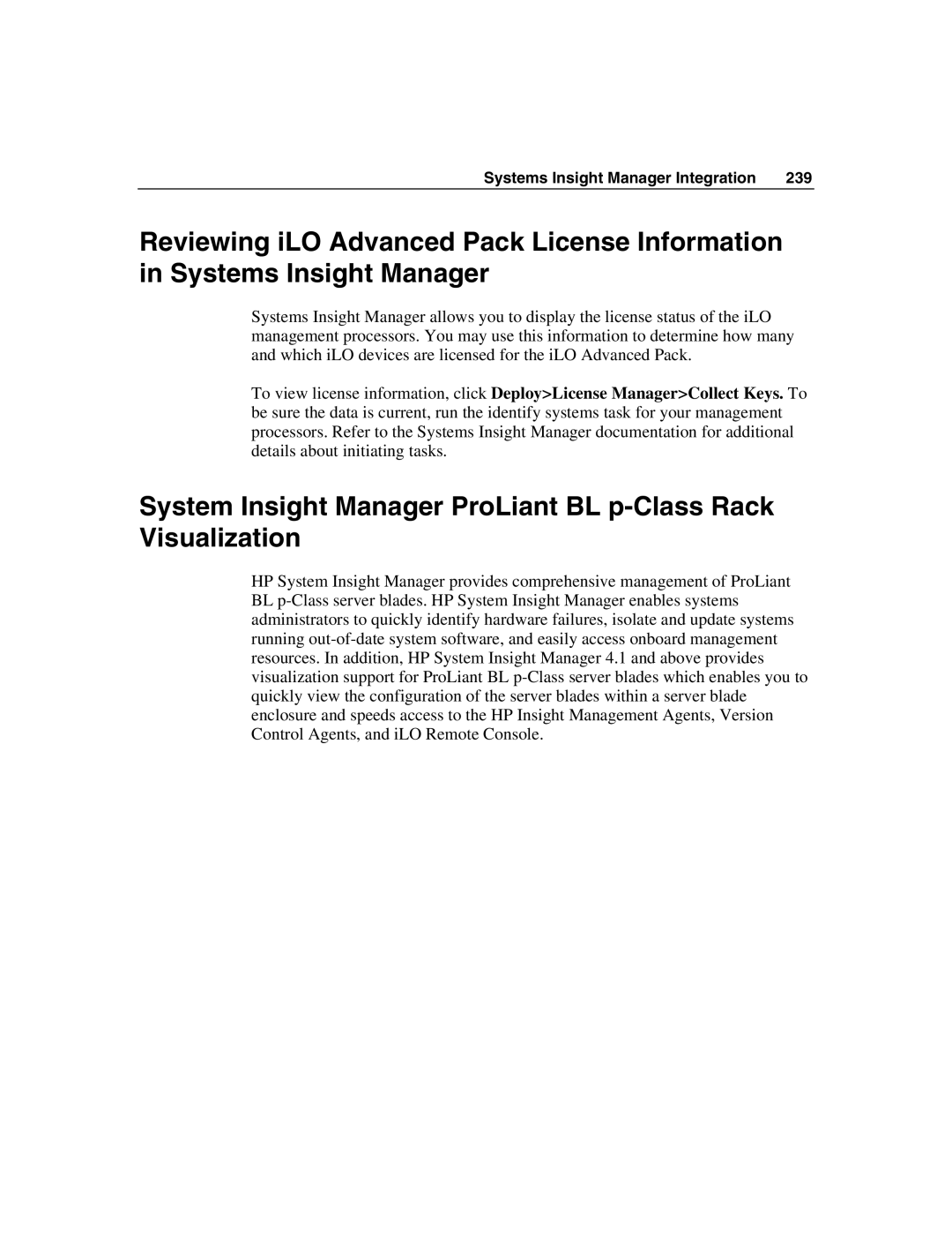 HP Integrated Lights-Out manual Systems Insight Manager Integration 239 