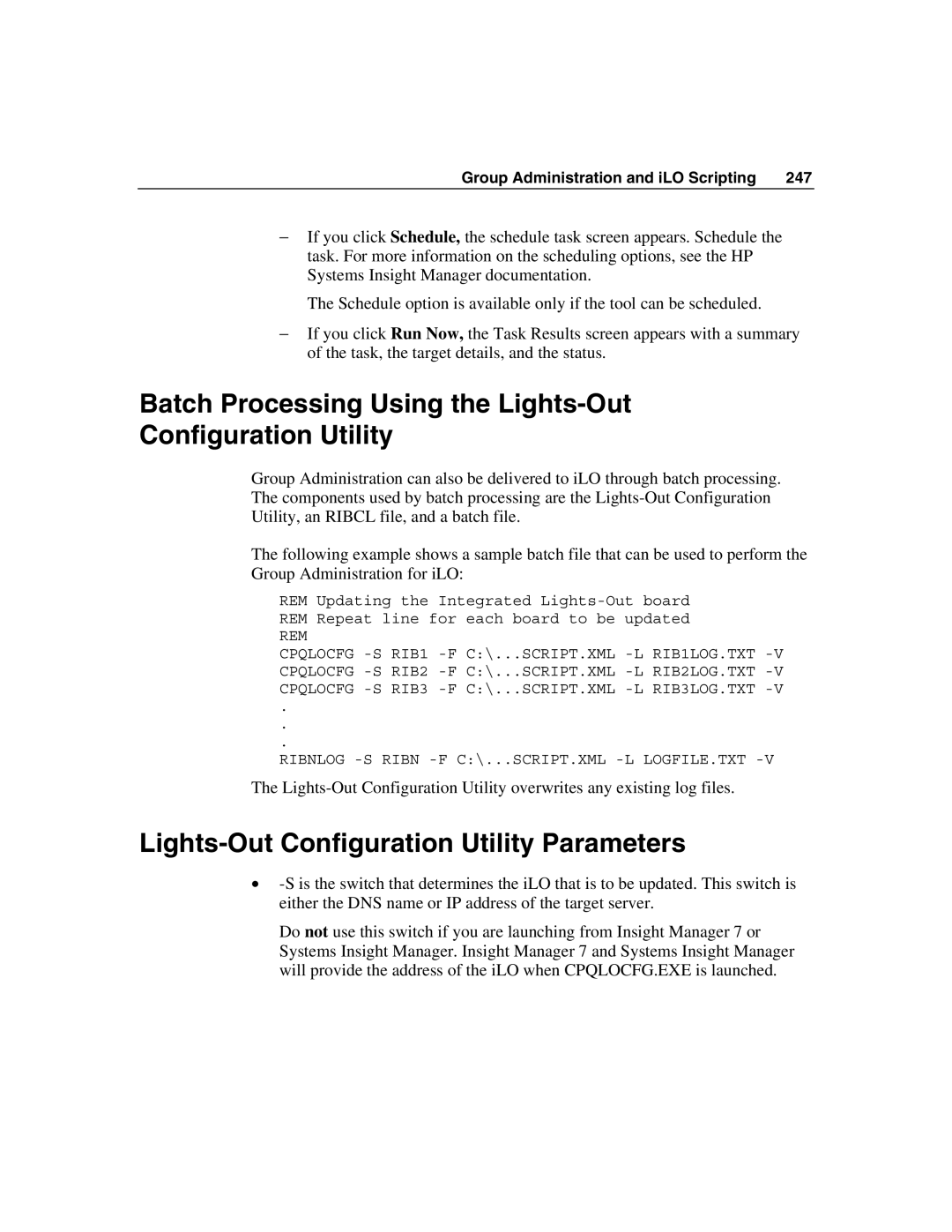 HP Integrated Lights-Out manual Batch Processing Using the Lights-Out Configuration Utility 