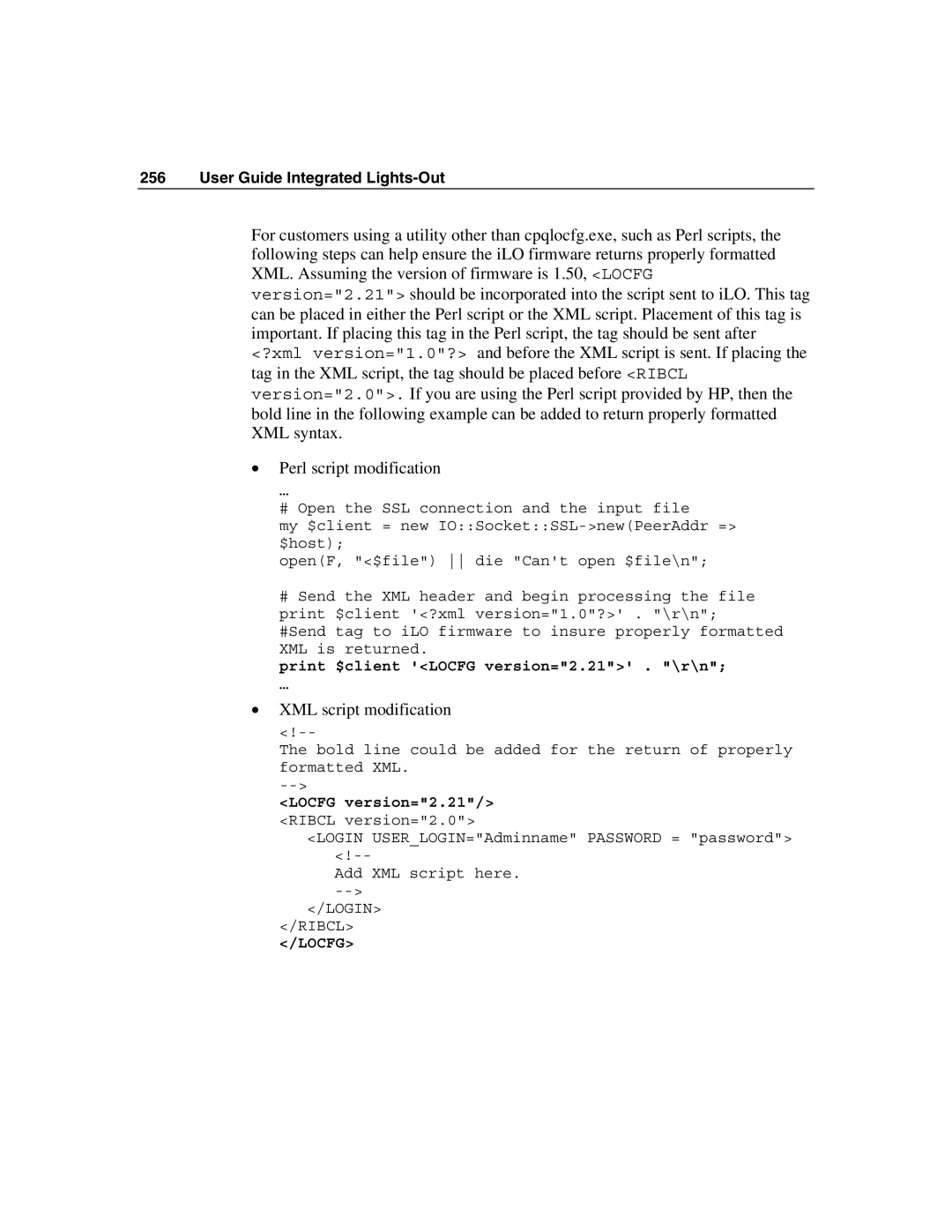 HP Integrated Lights-Out manual XML script modification 