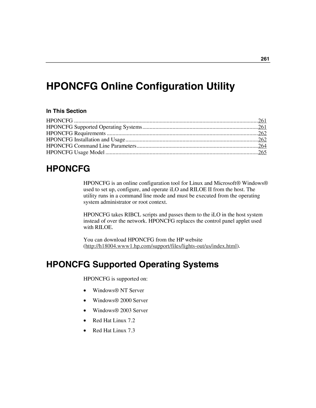 HP Integrated Lights-Out manual Hponcfg Online Configuration Utility, Hponcfg Supported Operating Systems 