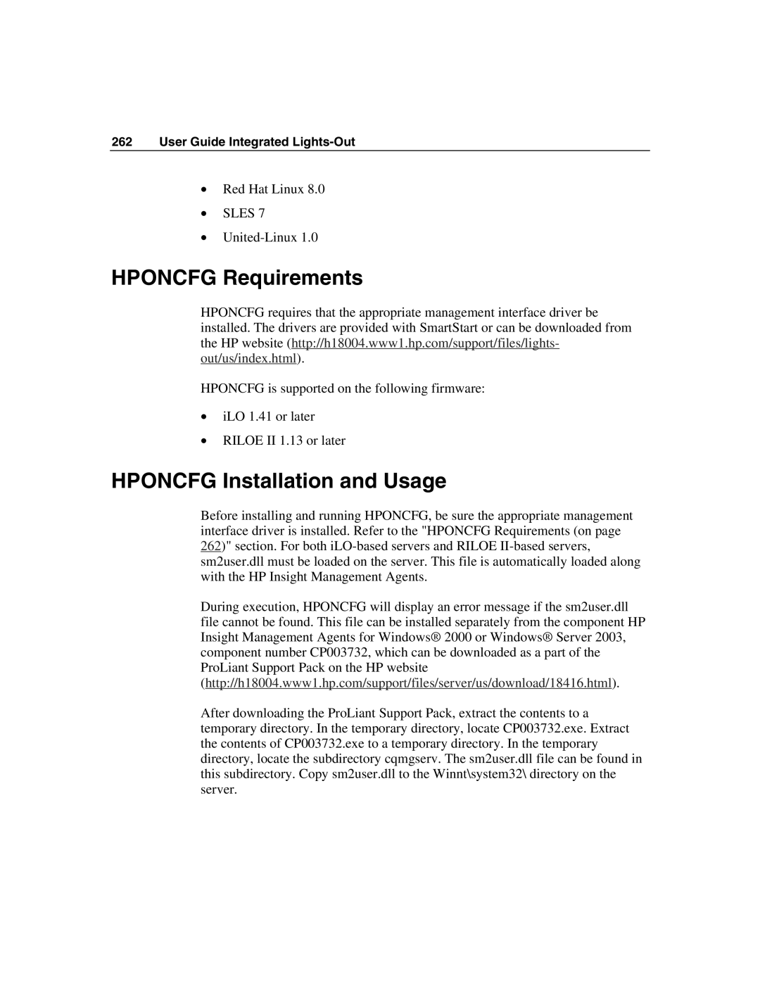 HP Integrated Lights-Out manual Hponcfg Requirements, Hponcfg Installation and Usage 