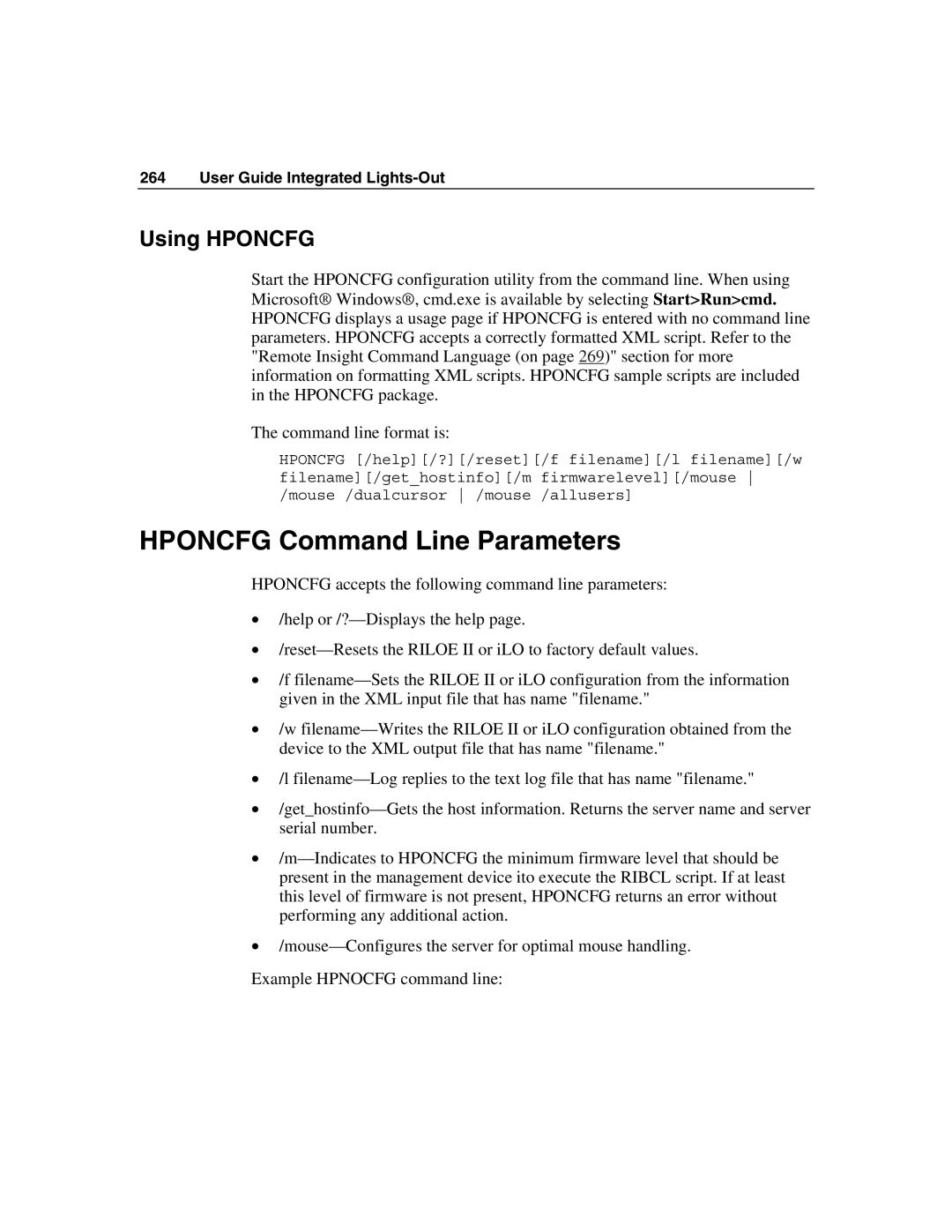 HP Integrated Lights-Out manual Hponcfg Command Line Parameters, Using Hponcfg 