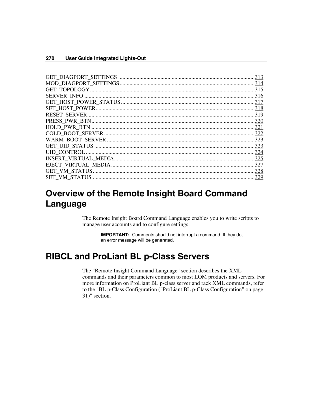 HP Integrated Lights-Out Overview of the Remote Insight Board Command Language, Ribcl and ProLiant BL p-Class Servers 